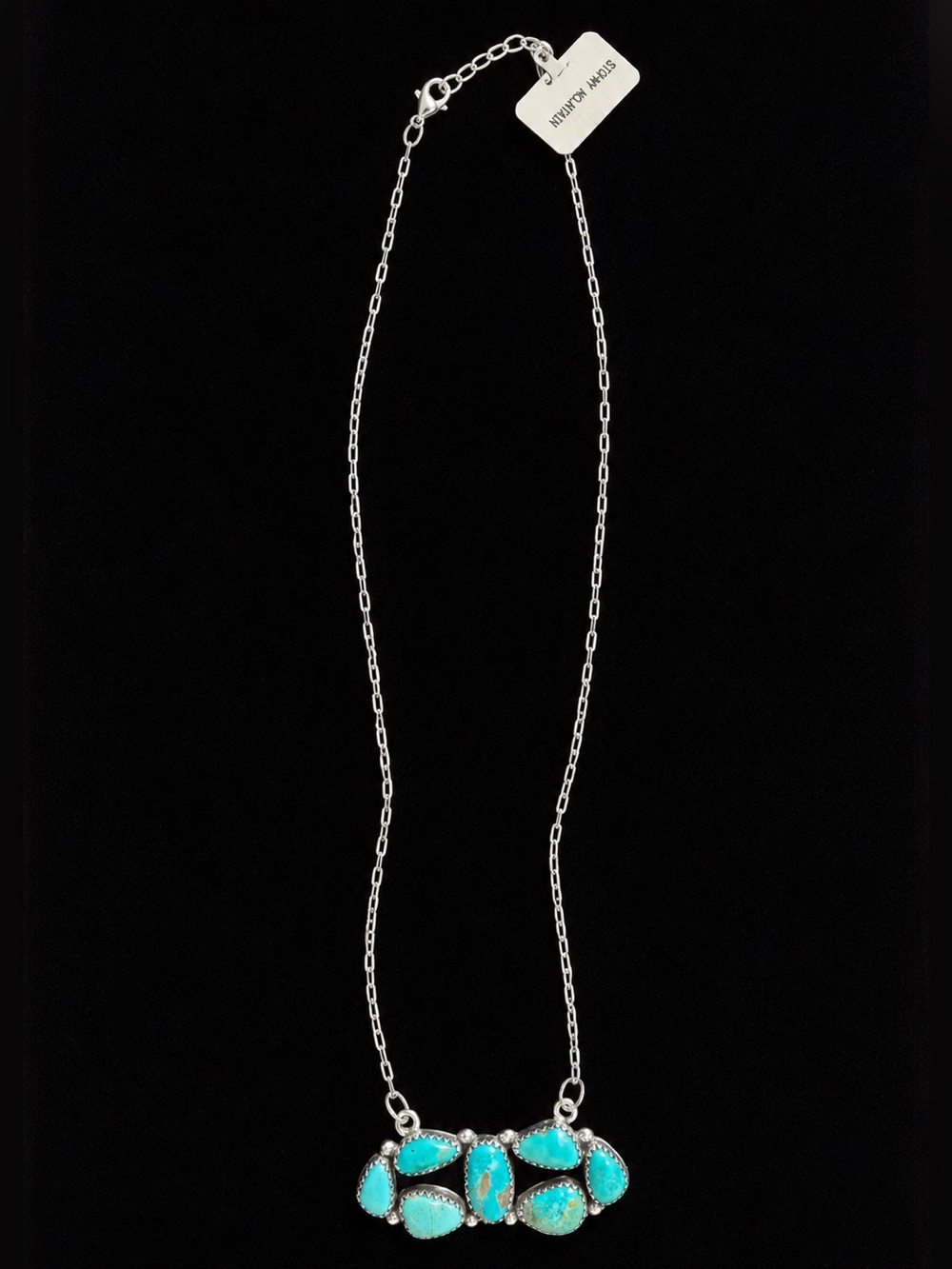 New Stormy Mountain Sterling Silver Genuine Turquoise BR Necklace 9.45g